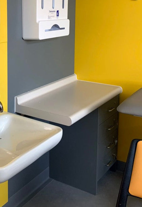 NHS HT63 Compliant Worktop sitting on Clinical Drawers