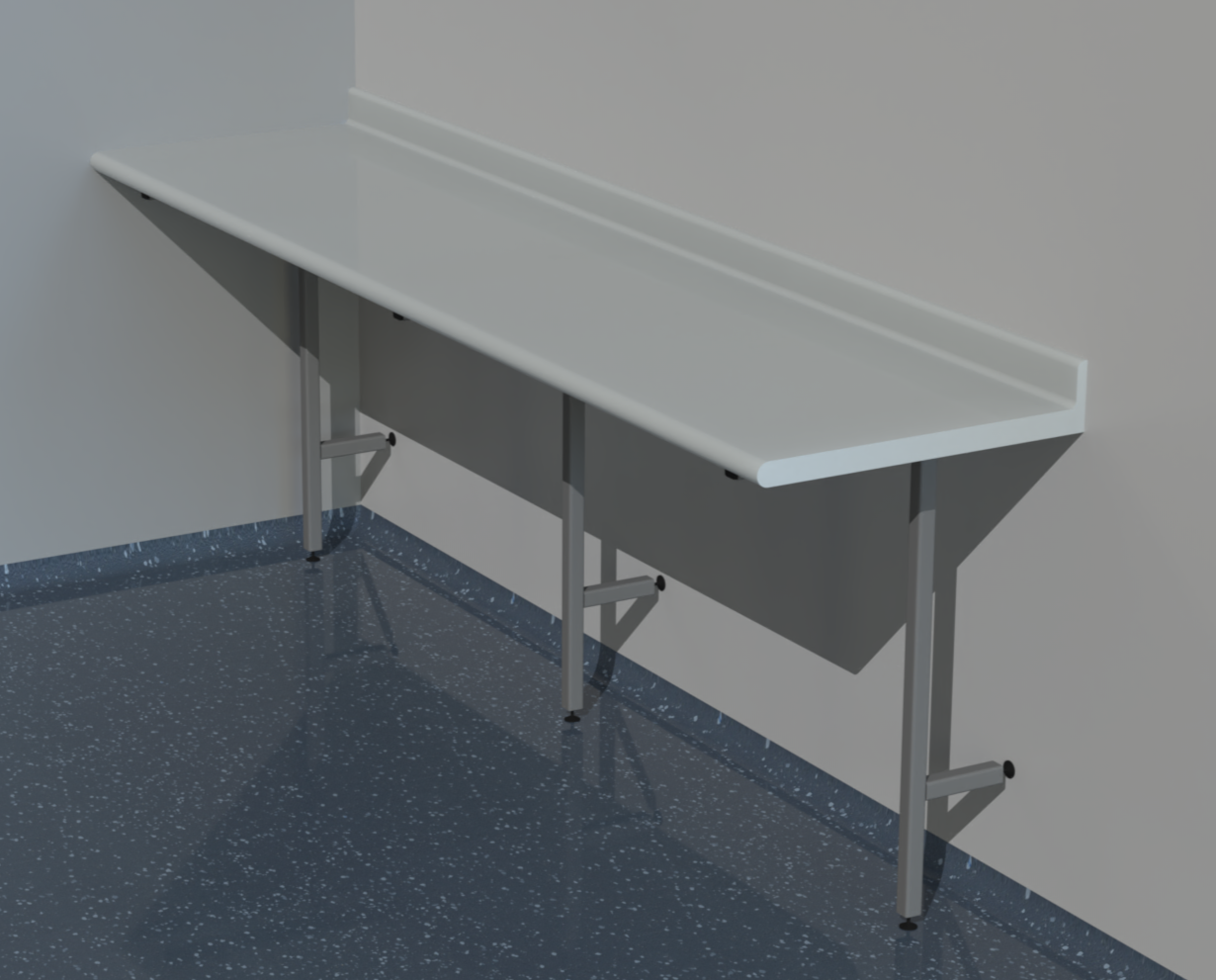 Non NHS HTM63 Compliant Worktop 3D View of End