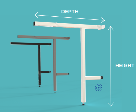 Cantilever Desk Legs Showing Height and Depth Measurements