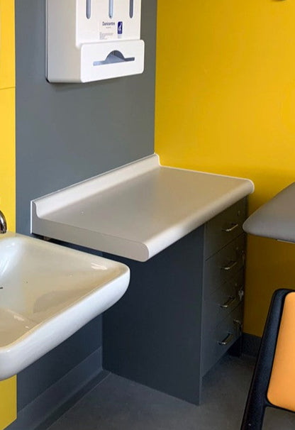 NHS HT63 Compliant Worktop sitting on Clinical Drawers