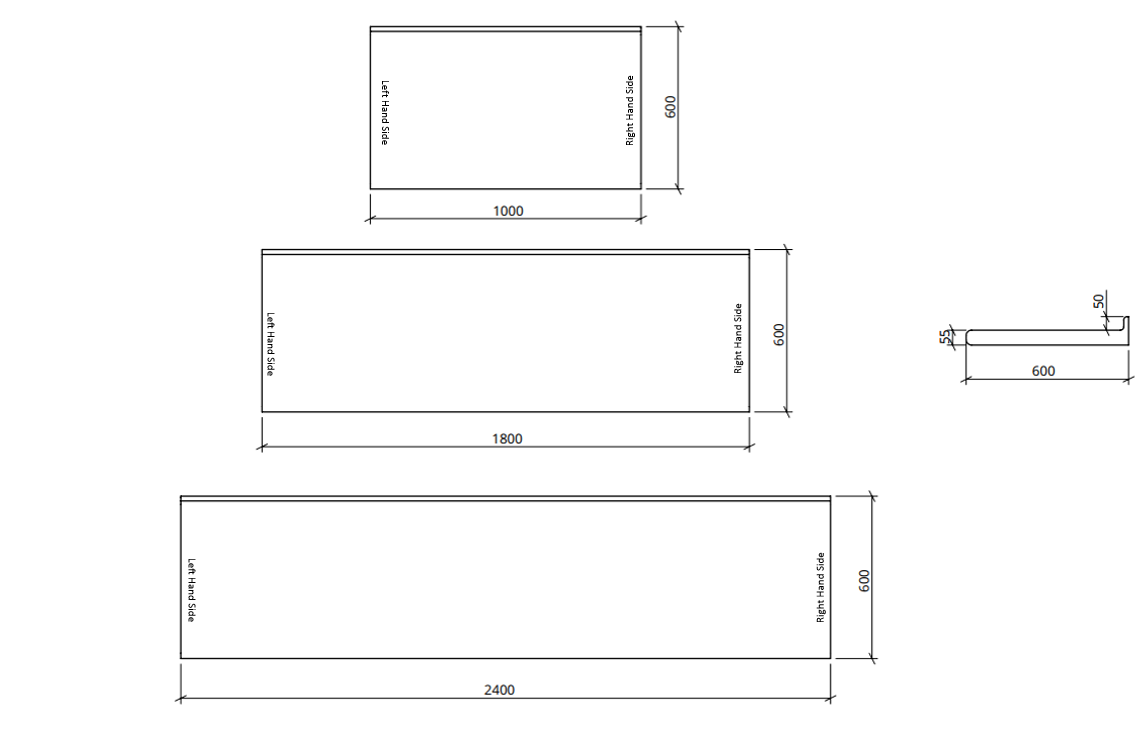 NHS HTM63 Compliant Worktop Dimensions Drawing